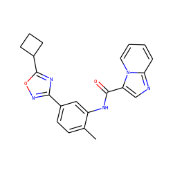 Cc1ccc(-c2noc(C3CCC3)n2)cc1NC(=O)c1cnc2ccccn12 ZINC000206102247