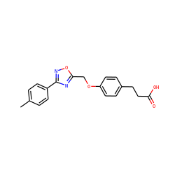 Cc1ccc(-c2noc(COc3ccc(CCC(=O)O)cc3)n2)cc1 ZINC000097103288