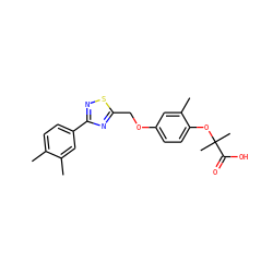 Cc1ccc(-c2nsc(COc3ccc(OC(C)(C)C(=O)O)c(C)c3)n2)cc1C ZINC000029059200