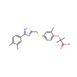 Cc1ccc(-c2nsc(CSc3ccc(OC(C)(C)C(=O)O)c(C)c3)n2)cc1C ZINC000029058105