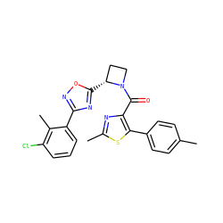 Cc1ccc(-c2sc(C)nc2C(=O)N2CC[C@H]2c2nc(-c3cccc(Cl)c3C)no2)cc1 ZINC001772602154