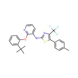 Cc1ccc(-c2sc(Nc3cccnc3Oc3ccccc3C(C)(C)C)nc2C(F)(F)F)cc1 ZINC000096272807