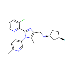 Cc1ccc(-n2c(-c3ncccc3Cl)nc(CN[C@H]3CC[C@@H](F)C3)c2C)cn1 ZINC000043025420