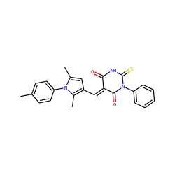 Cc1ccc(-n2c(C)cc(/C=C3\C(=O)NC(=S)N(c4ccccc4)C3=O)c2C)cc1 ZINC000001194990