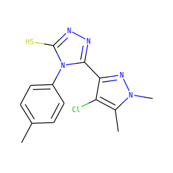 Cc1ccc(-n2c(S)nnc2-c2nn(C)c(C)c2Cl)cc1 ZINC000005687769