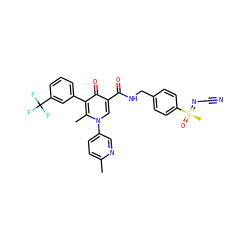 Cc1ccc(-n2cc(C(=O)NCc3ccc([S@@](C)(=O)=NC#N)cc3)c(=O)c(-c3cccc(C(F)(F)F)c3)c2C)cn1 ZINC000149913713