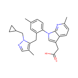 Cc1ccc(-n2cc(CC(=O)O)c3ccc(C)nc32)c(Cc2c(C)cnn2CC2CC2)c1 ZINC000208711756