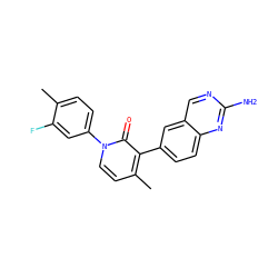 Cc1ccc(-n2ccc(C)c(-c3ccc4nc(N)ncc4c3)c2=O)cc1F ZINC000040975474