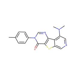Cc1ccc(-n2cnc3c(sc4cncc(N(C)C)c43)c2=O)cc1 ZINC000013676167