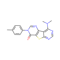 Cc1ccc(-n2cnc3c(sc4ncnc(N(C)C)c43)c2=O)cc1 ZINC000043103668