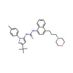 Cc1ccc(-n2nc(C(C)(C)C)cc2NC(=O)Nc2ccc(CCCN3CCOCC3)c3ccccc23)cc1 ZINC000013538866