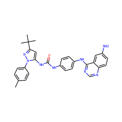 Cc1ccc(-n2nc(C(C)(C)C)cc2NC(=O)Nc2ccc(Nc3ncnc4ccc(N)cc34)cc2)cc1 ZINC000045258012