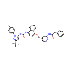 Cc1ccc(-n2nc(C(C)(C)C)cc2NC(=O)Nc2ccc(OCc3ccnc(NC(=O)Cc4ccccc4)c3)c3ccccc23)cc1 ZINC000653723242