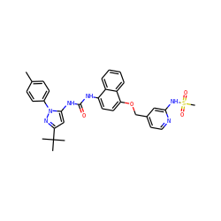 Cc1ccc(-n2nc(C(C)(C)C)cc2NC(=O)Nc2ccc(OCc3ccnc(NS(C)(=O)=O)c3)c3ccccc23)cc1 ZINC000653721937