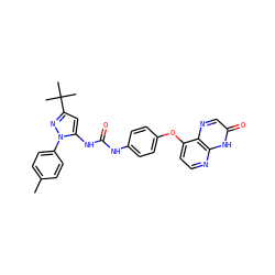 Cc1ccc(-n2nc(C(C)(C)C)cc2NC(=O)Nc2ccc(Oc3ccnc4[nH]c(=O)cnc34)cc2)cc1 ZINC000043205803