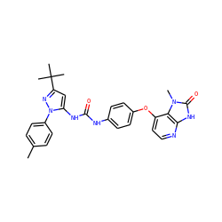 Cc1ccc(-n2nc(C(C)(C)C)cc2NC(=O)Nc2ccc(Oc3ccnc4[nH]c(=O)n(C)c34)cc2)cc1 ZINC000049110736