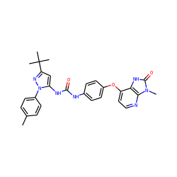 Cc1ccc(-n2nc(C(C)(C)C)cc2NC(=O)Nc2ccc(Oc3ccnc4c3[nH]c(=O)n4C)cc2)cc1 ZINC000049071073