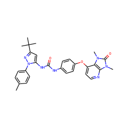 Cc1ccc(-n2nc(C(C)(C)C)cc2NC(=O)Nc2ccc(Oc3ccnc4c3n(C)c(=O)n4C)cc2)cc1 ZINC000049071407