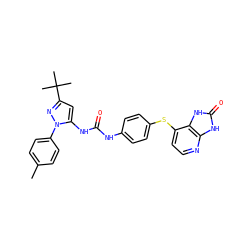 Cc1ccc(-n2nc(C(C)(C)C)cc2NC(=O)Nc2ccc(Sc3ccnc4[nH]c(=O)[nH]c34)cc2)cc1 ZINC000049114462