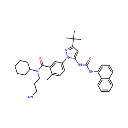 Cc1ccc(-n2nc(C(C)(C)C)cc2NC(=O)Nc2cccc3ccccc23)cc1C(=O)N(CCCN)C1CCCCC1 ZINC000064539585