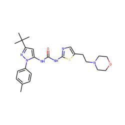 Cc1ccc(-n2nc(C(C)(C)C)cc2NC(=O)Nc2ncc(CCN3CCOCC3)s2)cc1 ZINC000211200491