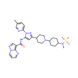 Cc1ccc(-n2nc(C3CCN(C4CCC(N(C)S(C)(=O)=O)CC4)CC3)cc2NC(=O)c2cnn3cccnc23)nc1 ZINC000204774514
