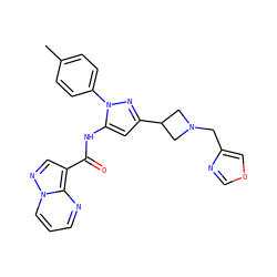 Cc1ccc(-n2nc(C3CN(Cc4cocn4)C3)cc2NC(=O)c2cnn3cccnc23)cc1 ZINC000204752950