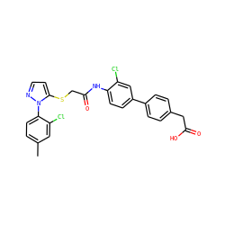 Cc1ccc(-n2nccc2SCC(=O)Nc2ccc(-c3ccc(CC(=O)O)cc3)cc2Cl)c(Cl)c1 ZINC000044418753