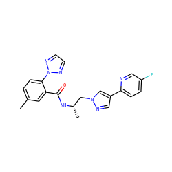 Cc1ccc(-n2nccn2)c(C(=O)N[C@@H](C)Cn2cc(-c3ccc(F)cn3)cn2)c1 ZINC001772645945