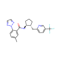 Cc1ccc(-n2nccn2)c(C(=O)N[C@H]2CCC[C@@H]2Cc2ccc(C(F)(F)F)cn2)c1 ZINC001772571501