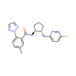 Cc1ccc(-n2nccn2)c(C(=O)N[C@H]2CCC[C@@H]2Nc2ccc(Cl)cn2)c1 ZINC001772657279