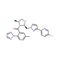 Cc1ccc(-n2nccn2)c(C(=O)N2[C@@H](C)CO[C@H]2Cn2ccc(-c3ccc(F)cn3)n2)c1 ZINC000210584194