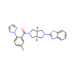 Cc1ccc(-n2nccn2)c(C(=O)N2C[C@@]3(F)CN(c4nc5ccccc5o4)C[C@@]3(F)C2)c1 ZINC001772578420