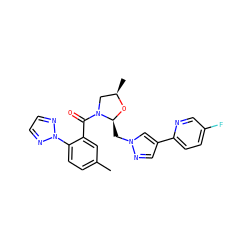 Cc1ccc(-n2nccn2)c(C(=O)N2C[C@@H](C)O[C@H]2Cn2cc(-c3ccc(F)cn3)cn2)c1 ZINC000210575962