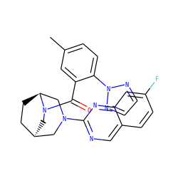 Cc1ccc(-n2nccn2)c(C(=O)N2C[C@@H]3CC[C@H]2CN(c2ncc4ccc(F)cc4n2)C3)c1 ZINC000053229569