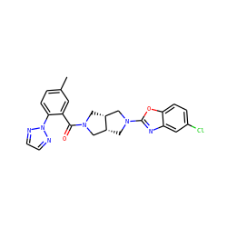 Cc1ccc(-n2nccn2)c(C(=O)N2C[C@@H]3CN(c4nc5cc(Cl)ccc5o4)C[C@@H]3C2)c1 ZINC001772643071