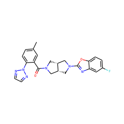 Cc1ccc(-n2nccn2)c(C(=O)N2C[C@@H]3CN(c4nc5cc(F)ccc5o4)C[C@@H]3C2)c1 ZINC001772604284