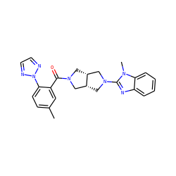 Cc1ccc(-n2nccn2)c(C(=O)N2C[C@@H]3CN(c4nc5ccccc5n4C)C[C@@H]3C2)c1 ZINC001772577008