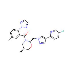 Cc1ccc(-n2nccn2)c(C(=O)N2C[C@H](C)CO[C@@H]2Cn2cc(-c3ccc(F)cn3)cn2)c1 ZINC001772574456