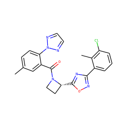 Cc1ccc(-n2nccn2)c(C(=O)N2CC[C@H]2c2nc(-c3cccc(Cl)c3C)no2)c1 ZINC000218099591
