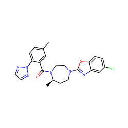 Cc1ccc(-n2nccn2)c(C(=O)N2CCN(c3nc4cc(Cl)ccc4o3)CC[C@H]2C)c1 ZINC000049036447