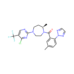 Cc1ccc(-n2nccn2)c(C(=O)N2CCN(c3ncc(C(F)(F)F)c(Cl)n3)CC[C@H]2C)c1 ZINC000117231239