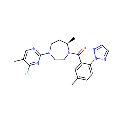 Cc1ccc(-n2nccn2)c(C(=O)N2CCN(c3ncc(C)c(Cl)n3)CC[C@H]2C)c1 ZINC000473113678