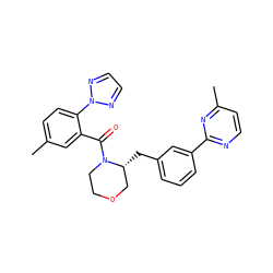 Cc1ccc(-n2nccn2)c(C(=O)N2CCOC[C@H]2Cc2cccc(-c3nccc(C)n3)c2)c1 ZINC000205643321