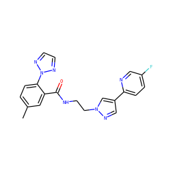 Cc1ccc(-n2nccn2)c(C(=O)NCCn2cc(-c3ccc(F)cn3)cn2)c1 ZINC000143678261