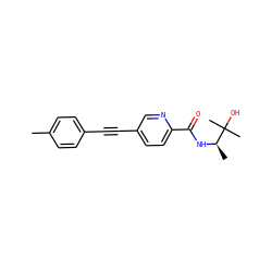 Cc1ccc(C#Cc2ccc(C(=O)N[C@H](C)C(C)(C)O)nc2)cc1 ZINC000096933589