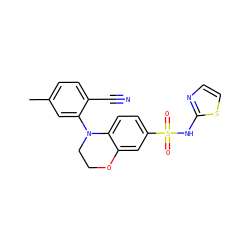 Cc1ccc(C#N)c(N2CCOc3cc(S(=O)(=O)Nc4nccs4)ccc32)c1 ZINC000205733002