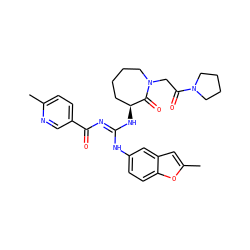 Cc1ccc(C(=O)/N=C(\Nc2ccc3oc(C)cc3c2)N[C@H]2CCCCN(CC(=O)N3CCCC3)C2=O)cn1 ZINC000045245171