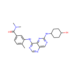 Cc1ccc(C(=O)N(C)C)cc1Nc1ncnc2cnc(NC3CCC(O)CC3)nc12 ZINC000148253078