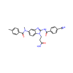 Cc1ccc(C(=O)N(C)c2ccc3c(c2)nc(NC(=O)c2ccc(C#N)cc2)n3CCC(N)=O)cc1 ZINC000040943273